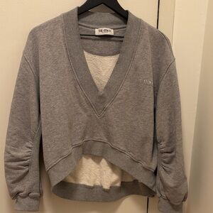 The Attico Light Grey Cropped V-Neck Sweatshirt